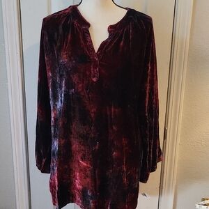 Kyla Seo Silk-blend Velvet Burgundy Tunic Top.